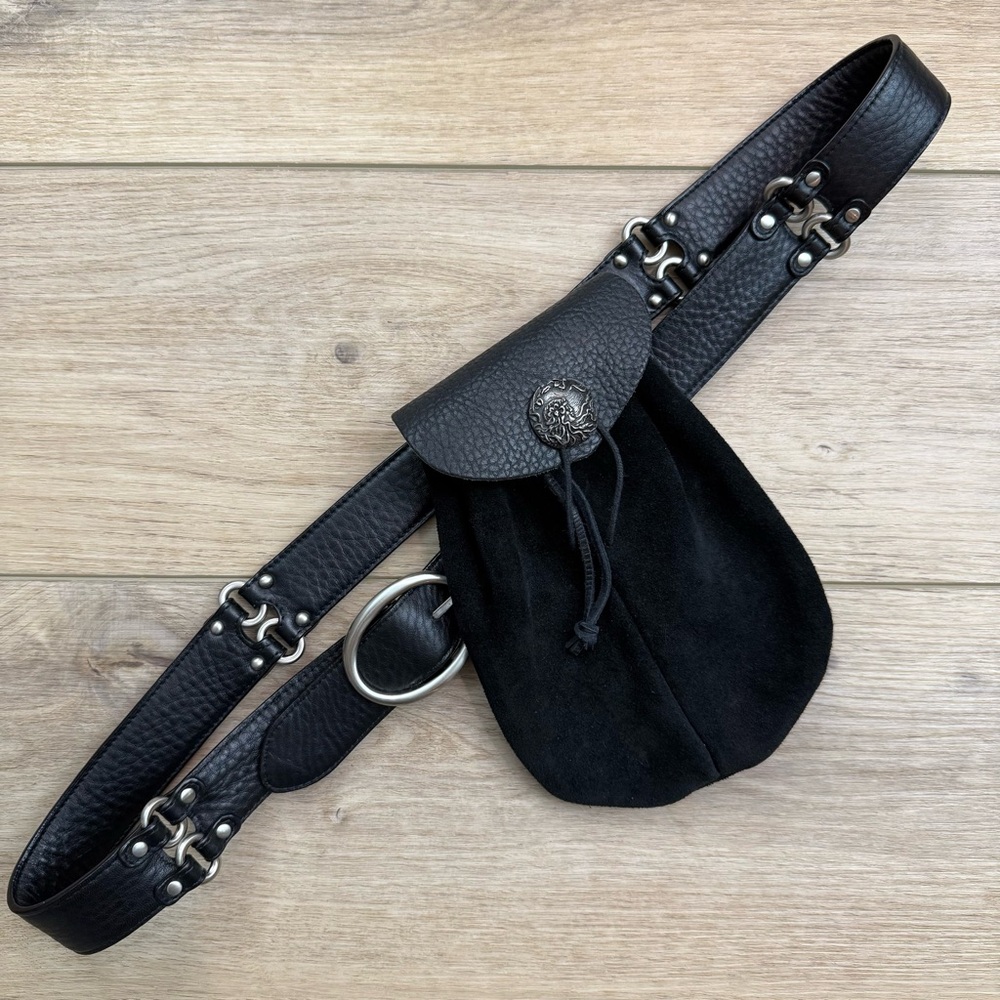 Handmade Black Pebbled Leather Belt Bag Festival Accessory